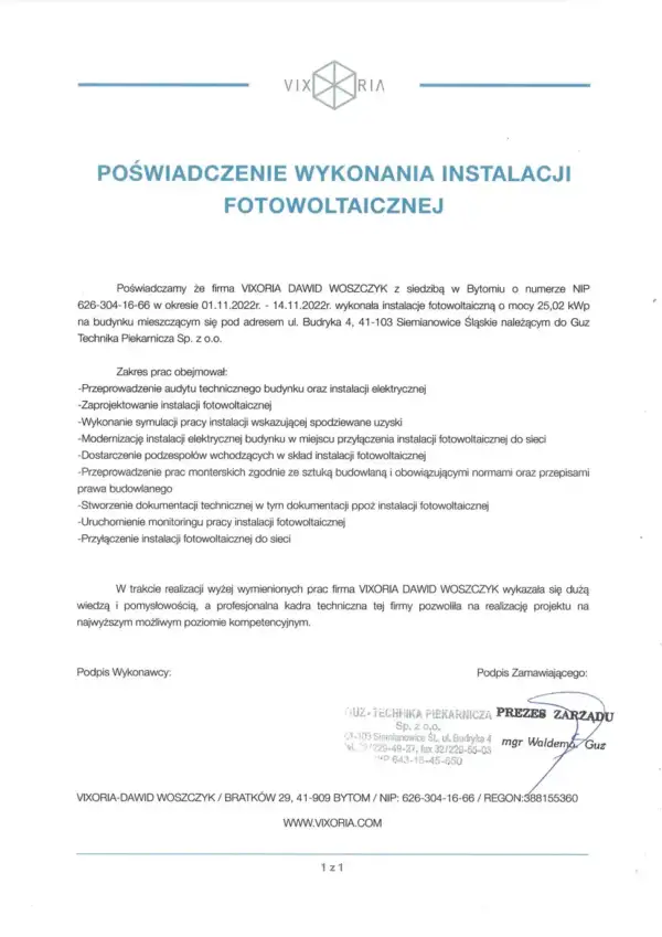 referencje fotowoltaika śląsk katowice chorzów bytom