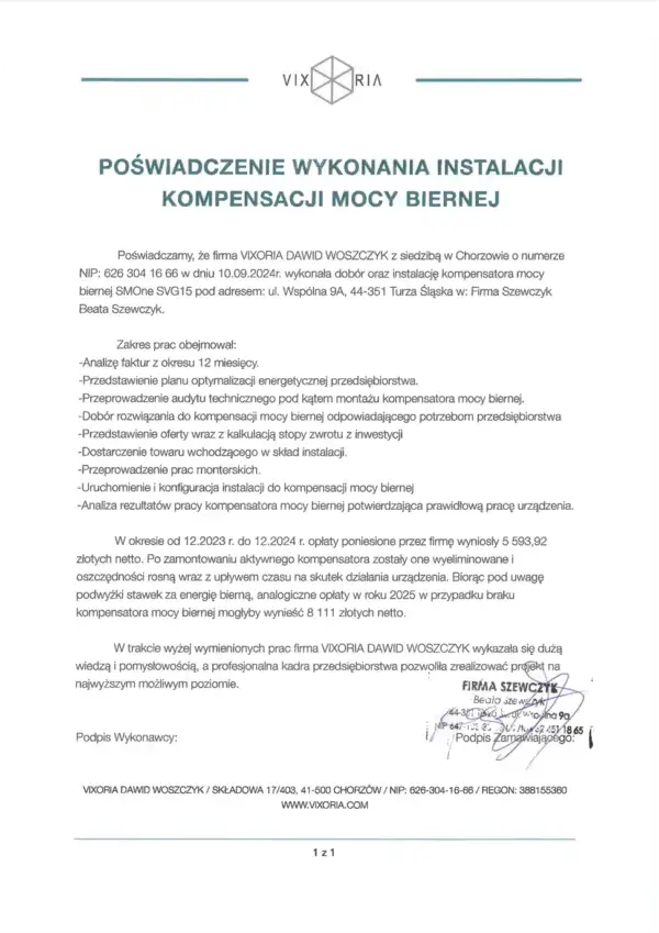 kompensacja mocy biernej referencje moc bierna katowice śląsk
